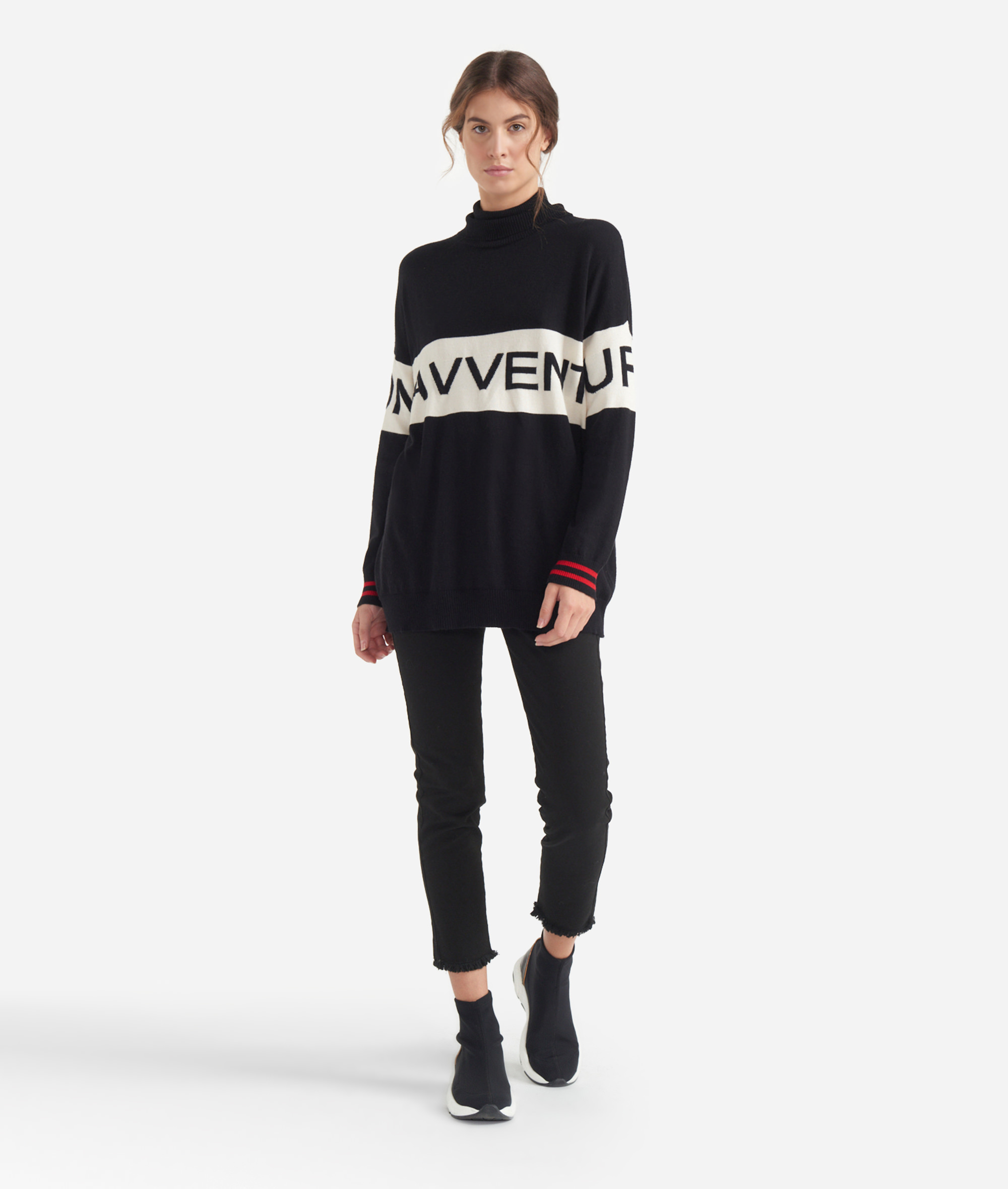 Turtleneck sweater with maxi logo jacquard White and Black