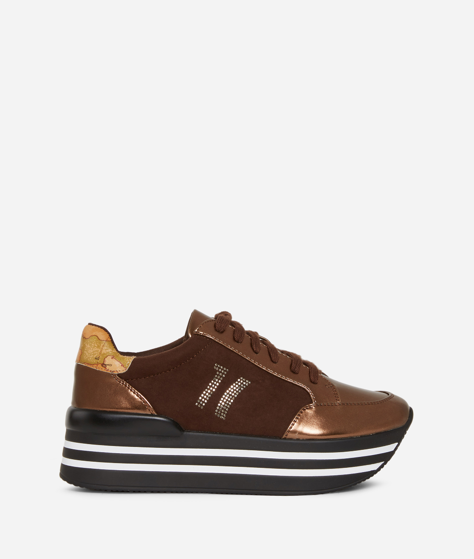 Sneakers in ecopelle con logo strass Bronzo