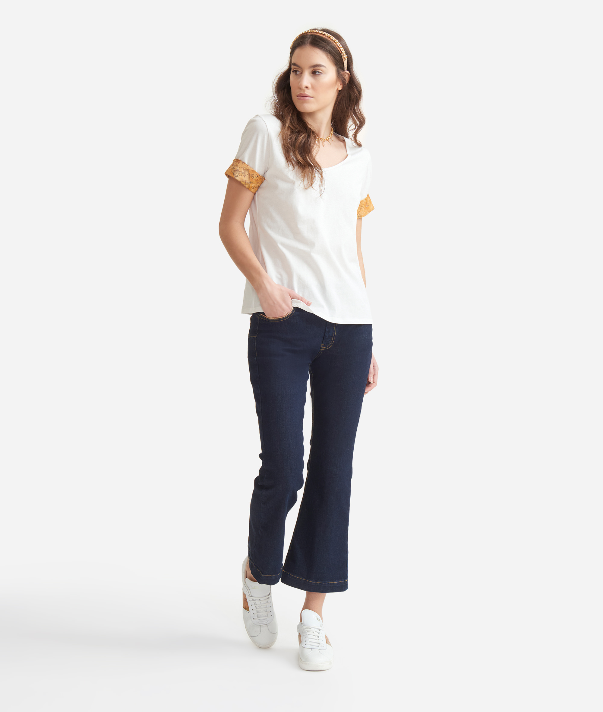 T-shirt con risvolti Geo Classic in jersey di cotone Bianca