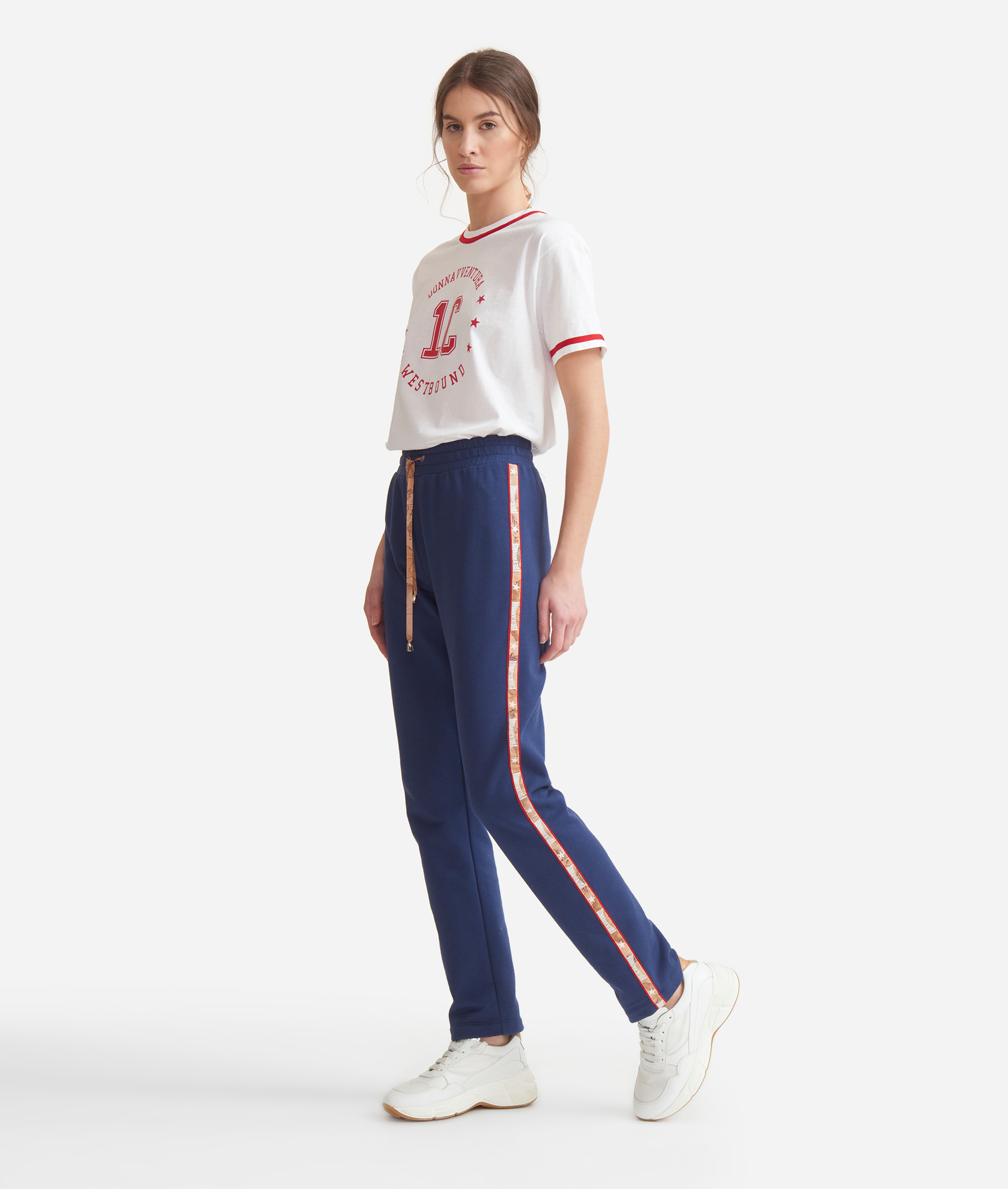 Pantaloni in felpa di cotone con dettaglio banda Geo Classic Blu