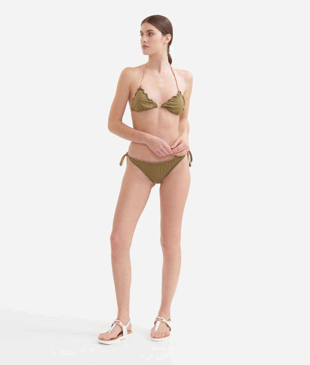 Bikini a triangolo con profili in stampa Geo Classic Verde Oliva