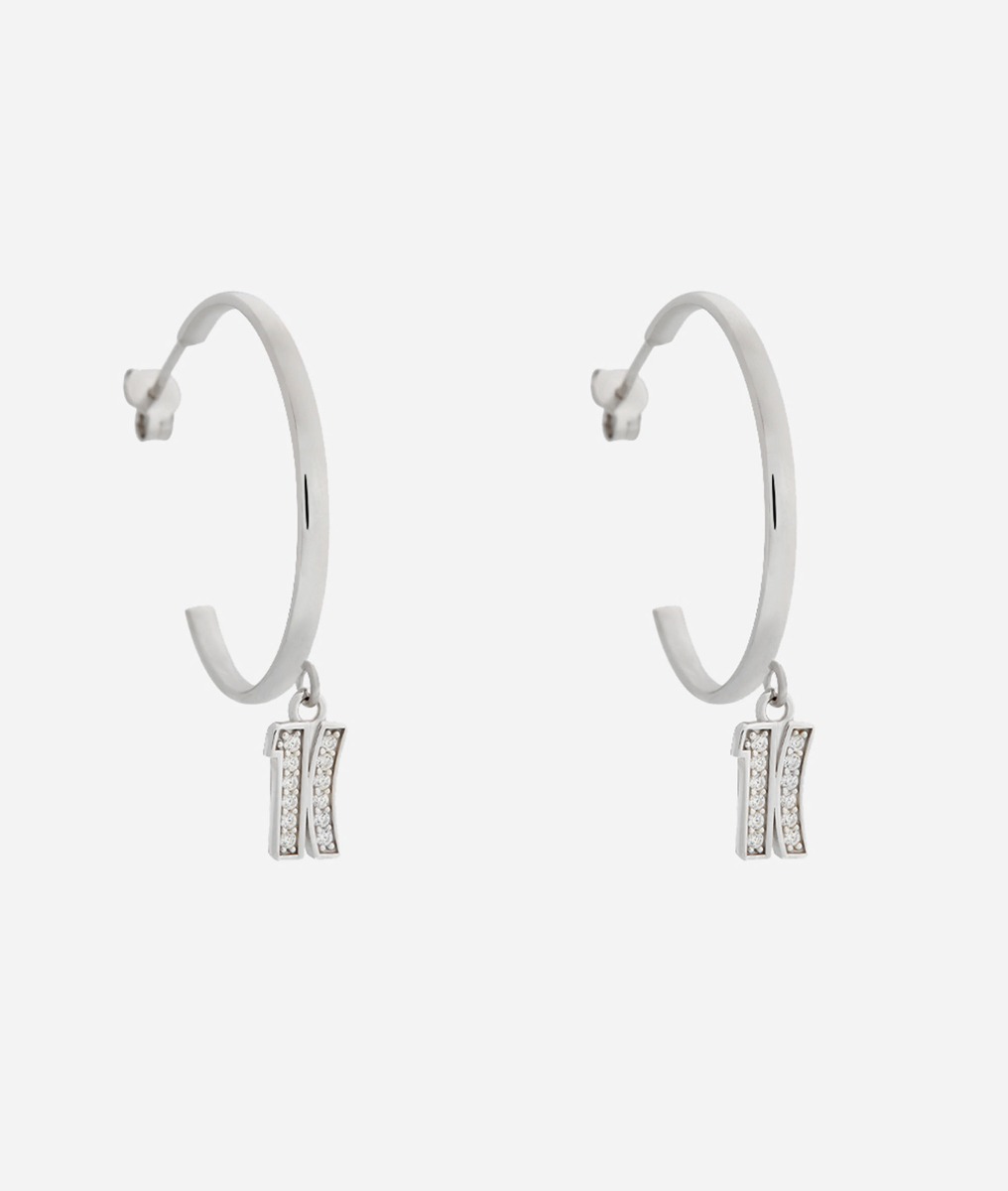 Fifth Avenue orecchini a cerchio con logo 1C in zirconi bianchi in Argento