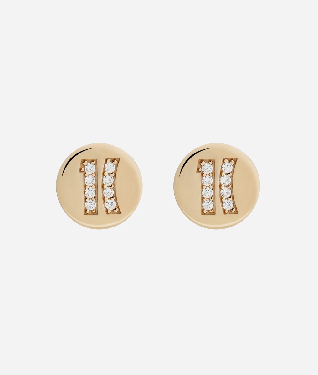 Fifth Avenue orecchini piccoli con logo 1C in zirconi bianchi bagnati in Oro Giallo