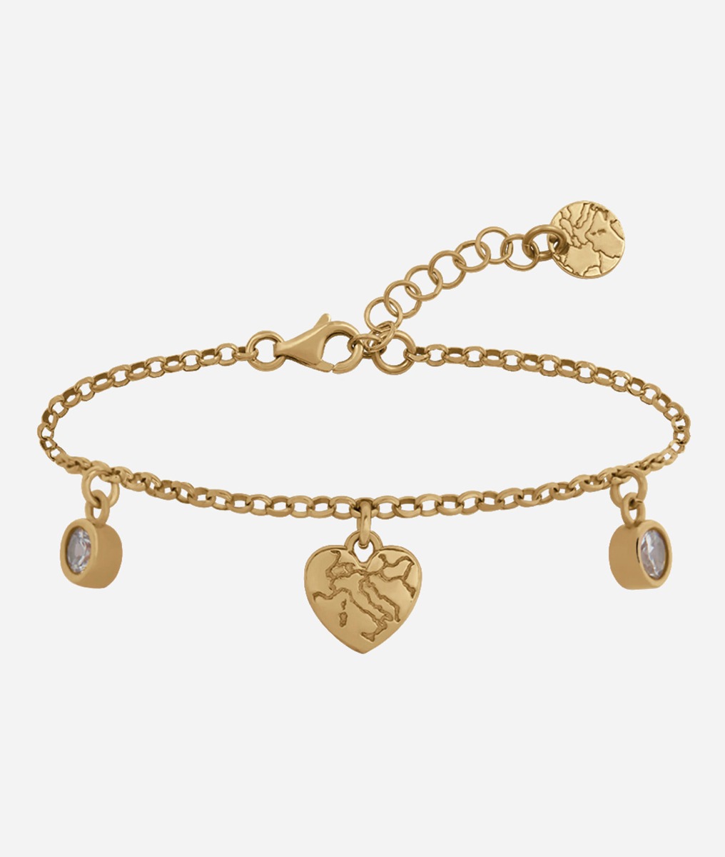 Rambla bracciale con tre charms bagnato in Oro Giallo