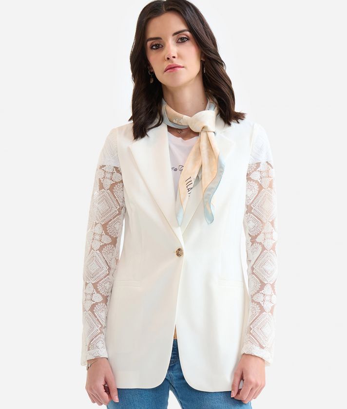 Cady jacket with lace sleeves Milk White