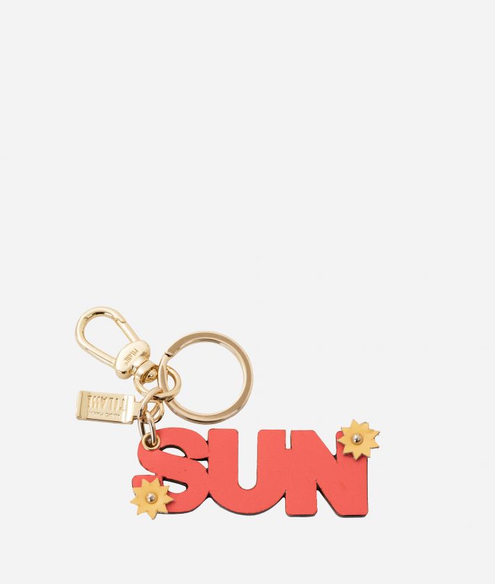 Sun leather keychain Bright Coral