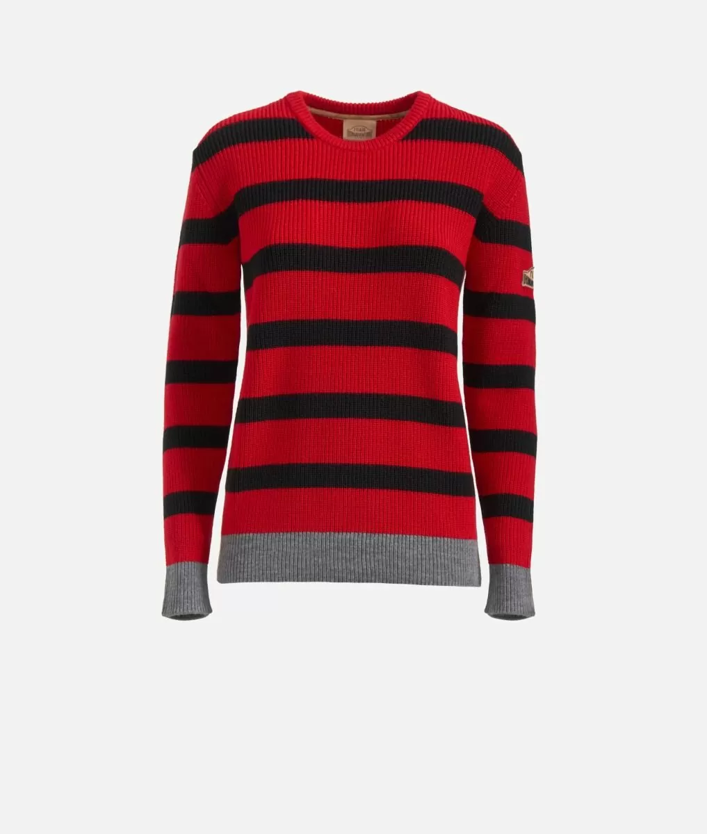 red and black striped sweater