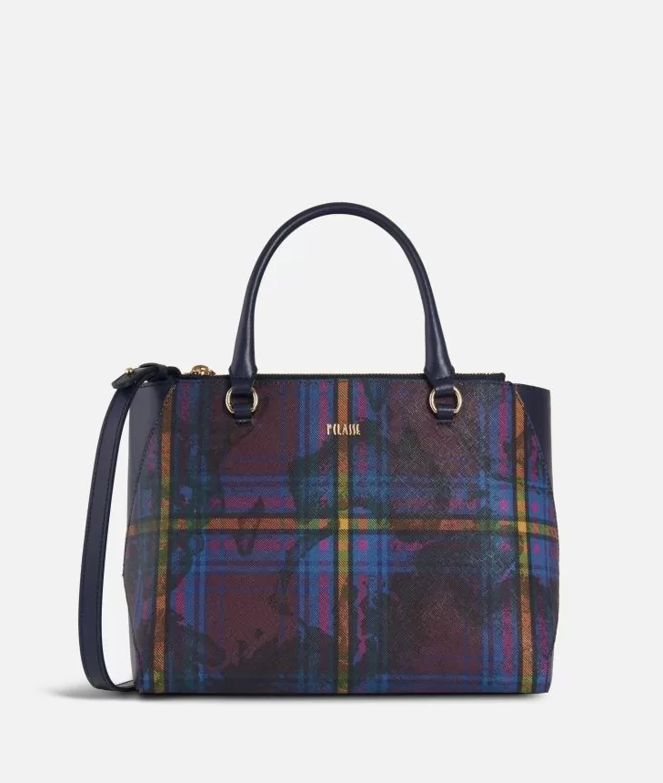 Geo Tartan Medium Handbag Multicolor,front